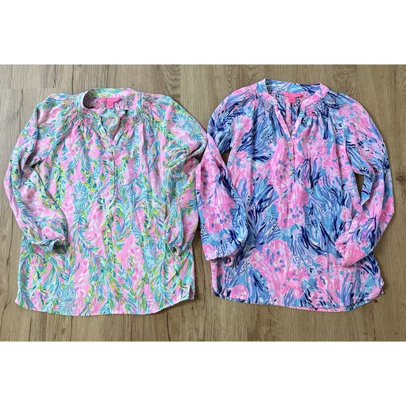 Lilly Pulitzer Tops - Lilly Pulitzer Elsa Silk Tops Size XXS Bundle Of 2 Shirts Long Sleeve Floral